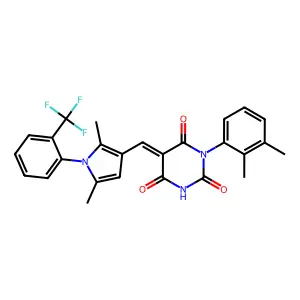 (5E)-1-(2,3-dimethylphenyl)-5-({2,5-dimethyl-1-[2-(trifluoromethyl)phenyl]-1H-pyrrol-3-yl}methylidene)pyrimidine-2,4,6(1H,3H,5H)-trione structure
