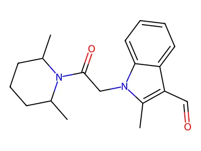 1-[2-(2,6-dimethyl-1-piperidinyl)-2-oxoethyl]-2-methyl-1H-indole-3-carbaldehyde structure