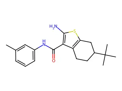 2-amino-6-tert-butyl-N-(3-methylphenyl)-4,5,6,7-tetrahydro-1-benzothiophene-3-carboxamide structure