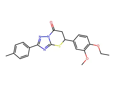 5-(4-ethoxy-3-methoxyphenyl)-2-(4-methylphenyl)-5,6-dihydro-7H-[1,2,4]triazolo[5,1-b][1,3]thiazin-7-one structure