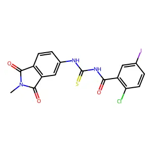 2-chloro-5-iodo-N-[(2-methyl-1,3-dioxoisoindol-5-yl)carbamothioyl]benzamide structure