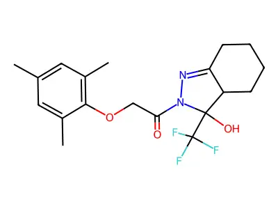1-[3-hydroxy-3-(trifluoromethyl)-3,3a,4,5,6,7-hexahydro-2H-indazol-2-yl]-2-(2,4,6-trimethylphenoxy)ethanone structure