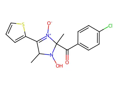 (4-chlorophenyl)-(3-hydroxy-2,4-dimethyl-1-oxido-5-thiophen-2-yl-4H-imidazol-1-ium-2-yl)methanone structure
