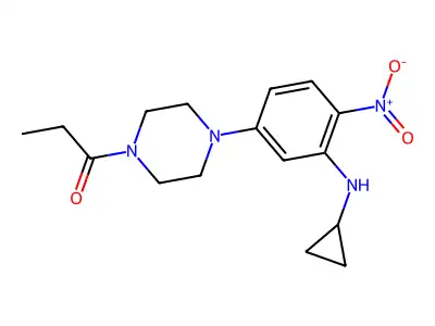 1-{4-[3-(Cyclopropylamino)-4-nitrophenyl]piperazin-1-yl}propan-1-one structure