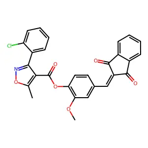 4-[(1,3-dioxo-1,3-dihydro-2H-inden-2-ylidene)methyl]-2-methoxyphenyl 3-(2-chlorophenyl)-5-methyl-1,2-oxazole-4-carboxylate structure