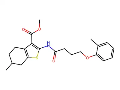 methyl 6-methyl-2-{[4-(2-methylphenoxy)butanoyl]amino}-4,5,6,7-tetrahydro-1-benzothiophene-3-carboxylate structure