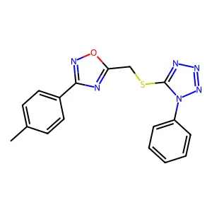 3-(4-Methylphenyl)-5-[(1-phenyltetrazol-5-yl)sulfanylmethyl]-1,2,4-oxadiazole structure