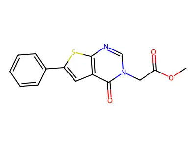 methyl (4-oxo-6-phenylthieno[2,3-d]pyrimidin-3(4H)-yl)acetate structure