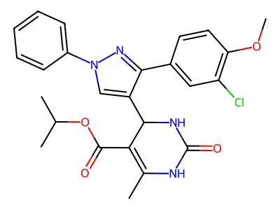 propan-2-yl 4-[3-(3-chloro-4-methoxyphenyl)-1-phenyl-1H-pyrazol-4-yl]-6-methyl-2-oxo-1,2,3,4-tetrahydropyrimidine-5-carboxylate structure