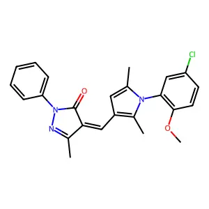 (4Z)-4-[[1-(5-chloro-2-methoxyphenyl)-2,5-dimethylpyrrol-3-yl]methylidene]-5-methyl-2-phenylpyrazol-3-one structure
