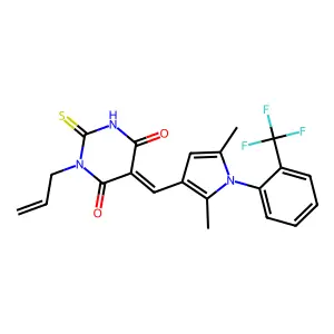 (5Z)-5-({2,5-dimethyl-1-[2-(trifluoromethyl)phenyl]-1H-pyrrol-3-yl}methylidene)-1-(prop-2-en-1-yl)-2-thioxodihydropyrimidine-4,6(1H,5H)-dione structure