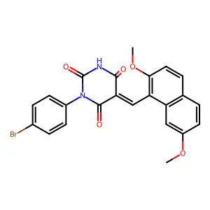 (5E)-1-(4-bromophenyl)-5-[(2,7-dimethoxynaphthalen-1-yl)methylidene]-1,3-diazinane-2,4,6-trione structure