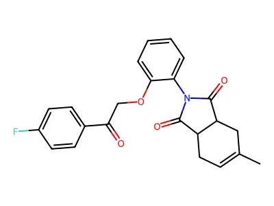2-[2-[2-(4-fluorophenyl)-2-oxoethoxy]phenyl]-5-methyl-3a,4,7,7a-tetrahydroisoindole-1,3-dione structure