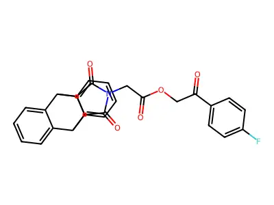 2-(4-fluorophenyl)-2-oxoethyl (16,18-dioxo-17-azapentacyclo[6.6.5.0~2,7~.0~9,14~.0~15,19~]nonadeca-2,4,6,9,11,13-hexaen-17-yl)acetate (non-preferred name) structure