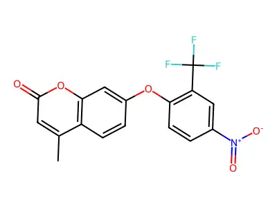 4-Methyl-7-(4-nitro-2-(trifluoromethyl)phenoxy)-2H-chromen-2-one structure