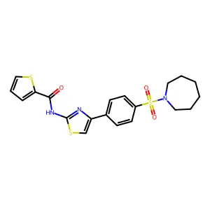 N-{4-[4-(1-azepanylsulfonyl)phenyl]-1,3-thiazol-2-yl}-2-thiophenecarboxamide structure