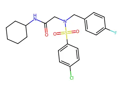 2-[(4-chlorophenyl)sulfonyl-[(4-fluorophenyl)methyl]amino]-N-cyclohexylacetamide structure