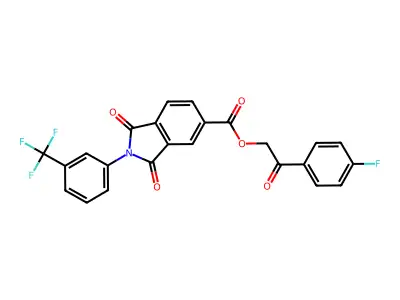 [2-(4-fluorophenyl)-2-oxo-ethyl] 1,3-dioxo-2-[3-(trifluoromethyl)phenyl]isoindole-5-carboxylate structure