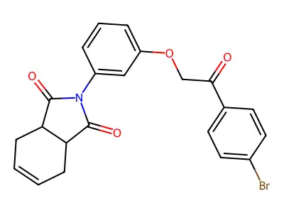 2-[3-[2-(4-bromophenyl)-2-oxoethoxy]phenyl]-3a,4,7,7a-tetrahydroisoindole-1,3-dione structure