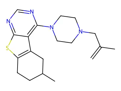 6-methyl-4-[4-(2-methylprop-2-en-1-yl)piperazin-1-yl]-5,6,7,8-tetrahydro[1]benzothieno[2,3-d]pyrimidine structure