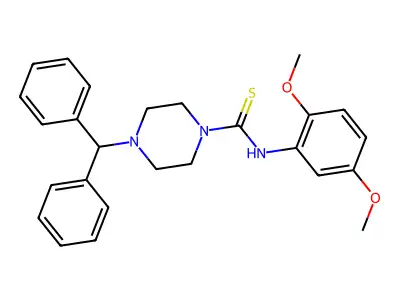 4-benzhydryl-N-(2,5-dimethoxyphenyl)piperazine-1-carbothioamide structure