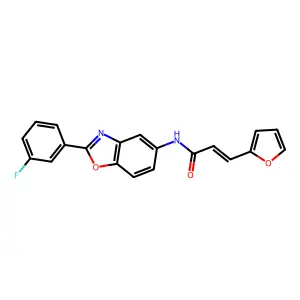 (E)-N-[2-(3-fluorophenyl)-1,3-benzoxazol-5-yl]-3-(furan-2-yl)prop-2-enamide structure
