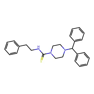 4-(diphenylmethyl)-N-(2-phenylethyl)piperazine-1-carbothioamide structure