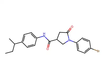 1-(4-bromophenyl)-N-[4-(butan-2-yl)phenyl]-5-oxopyrrolidine-3-carboxamide structure