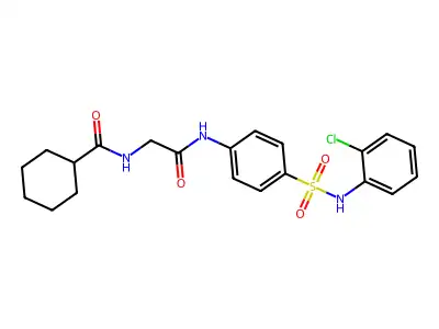 N-[2-[4-[(2-chlorophenyl)sulfamoyl]anilino]-2-oxoethyl]cyclohexanecarboxamide structure