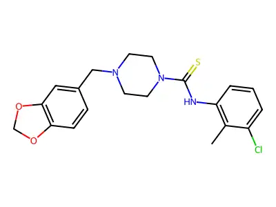 4-(1,3-benzodioxol-5-ylmethyl)-N-(3-chloro-2-methylphenyl)piperazine-1-carbothioamide structure