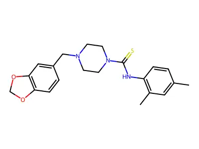 4-(1,3-benzodioxol-5-ylmethyl)-N-(2,4-dimethylphenyl)piperazine-1-carbothioamide structure
