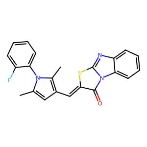 (2Z)-2-[[1-(2-fluorophenyl)-2,5-dimethylpyrrol-3-yl]methylidene]-[1,3]thiazolo[3,2-a]benzimidazol-1-one structure