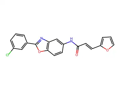 (E)-N-[2-(3-chlorophenyl)-1,3-benzoxazol-5-yl]-3-(furan-2-yl)prop-2-enamide structure