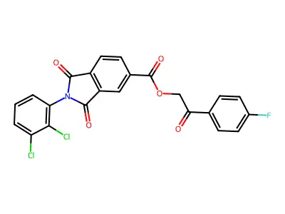 [2-(4-fluorophenyl)-2-oxo-ethyl] 2-(2,3-dichlorophenyl)-1,3-dioxo-isoindole-5-carboxylate structure