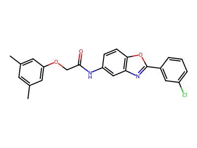 N-[2-(3-chlorophenyl)-1,3-benzoxazol-5-yl]-2-(3,5-dimethylphenoxy)acetamide structure