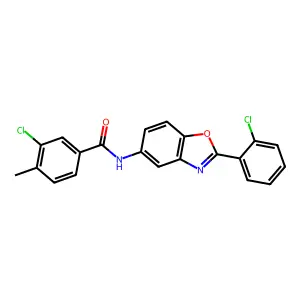 3-chloro-N-[2-(2-chlorophenyl)-1,3-benzoxazol-5-yl]-4-methylbenzamide structure