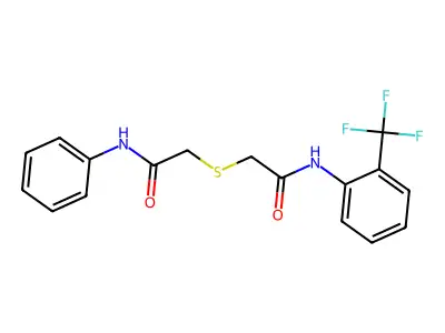 2-[2-oxo-2-[2-(trifluoromethyl)anilino]ethyl]sulfanyl-N-phenylacetamide structure