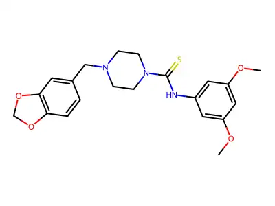 4-(1,3-benzodioxol-5-ylmethyl)-N-(3,5-dimethoxyphenyl)piperazine-1-carbothioamide structure