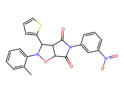 2-(2-methylphenyl)-5-(3-nitrophenyl)-3-(thiophen-2-yl)-hexahydro-2H-pyrrolo[3,4-d][1,2]oxazole-4,6-dione structure