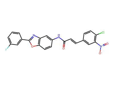 (2E)-3-(4-chloro-3-nitrophenyl)-N-[2-(3-fluorophenyl)-1,3-benzoxazol-5-yl]prop-2-enamide structure