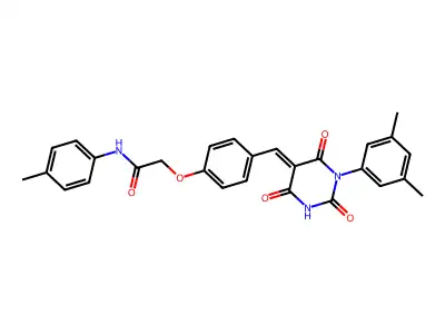 2-(4-{(E)-[1-(3,5-dimethylphenyl)-2,4,6-trioxotetrahydropyrimidin-5(2H)-ylidene]methyl}phenoxy)-N-(4-methylphenyl)acetamide structure