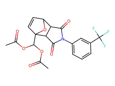 (1,3-dioxo-2-(3-(trifluoromethyl)phenyl)-2,3,3a,4,7,7a-hexahydro-1H-4,7-epoxyisoindol-4-yl)methylene diacetate structure