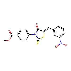methyl 4-[(5E)-5-[(3-nitrophenyl)methylidene]-4-oxo-2-sulfanylidene-1,3-thiazolidin-3-yl]benzoate structure