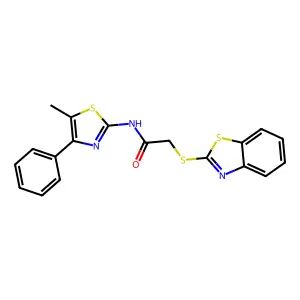 2-(1,3-benzothiazol-2-ylsulfanyl)-N-(5-methyl-4-phenyl-1,3-thiazol-2-yl)acetamide structure