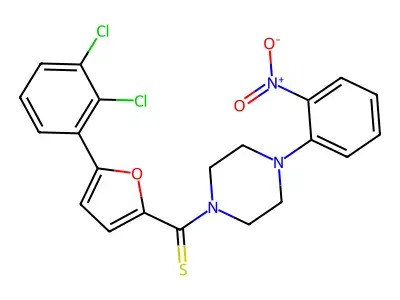 (5-(2,3-Dichlorophenyl)furan-2-yl)(4-(2-nitrophenyl)piperazin-1-yl)methanethione structure