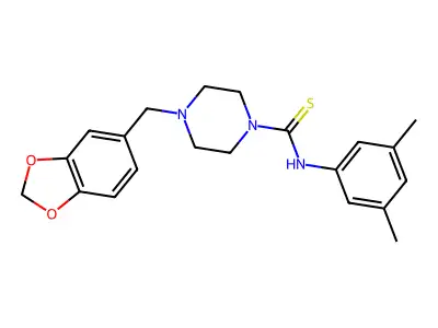 4-(1,3-benzodioxol-5-ylmethyl)-N-(3,5-dimethylphenyl)piperazine-1-carbothioamide structure