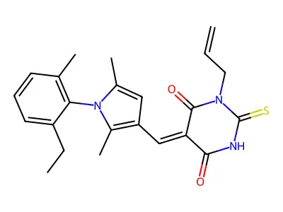 (5Z)-5-[[1-(2-ethyl-6-methylphenyl)-2,5-dimethylpyrrol-3-yl]methylidene]-1-prop-2-enyl-2-sulfanylidene-1,3-diazinane-4,6-dione structure