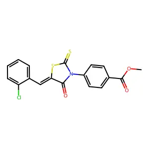 methyl 4-[(5E)-5-(2-chlorobenzylidene)-4-oxo-2-thioxo-1,3-thiazolidin-3-yl]benzoate structure