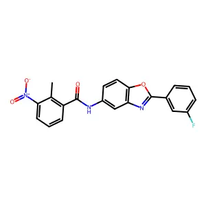 N-[2-(3-fluorophenyl)-1,3-benzoxazol-5-yl]-2-methyl-3-nitrobenzamide structure
