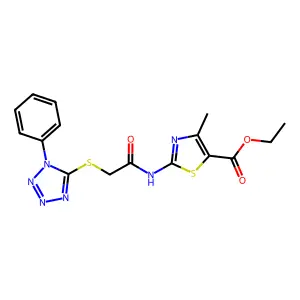 ethyl 4-methyl-2-(2-((1-phenyl-1H-tetrazol-5-yl)thio)acetamido)thiazole-5-carboxylate structure